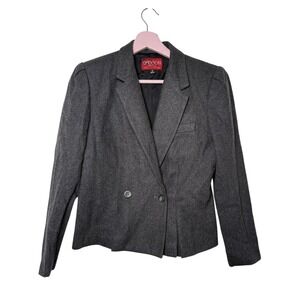 Vintage Sasson Blazer Womens 6 Petite Gray Wool Blend Lined Double Button 90s